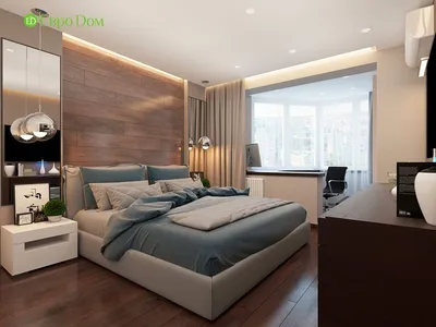 Интерьер спальни с рабочим местом. Дизайн-проект двухкомнатной квартиры в современном  стиле. | Дизайн, Дизайн интерьера, Интерьер