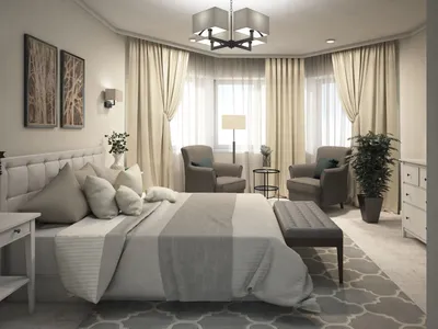 Спальня 25.6 м², стиль Современная классика: купить готовый дизайн-проект  спальни в стиле \"Современная классика\" для жк \"переделкино ближнее\" -  ReRooms