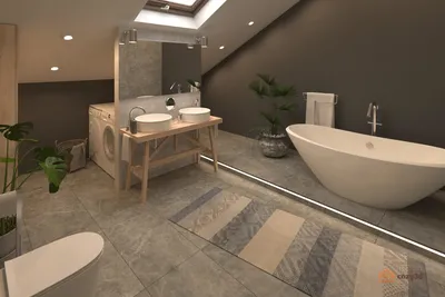 Ванная комната со скошенным потолком - 73 фото