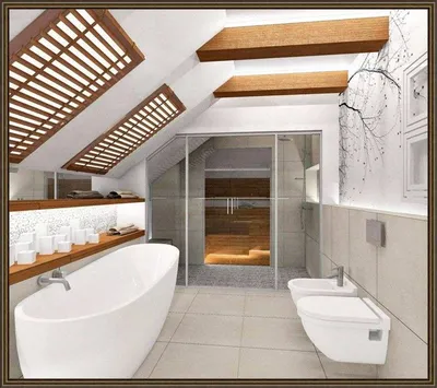 Ванная комната в мансарде - 60 фото