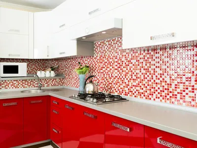 Кухня с красной плитой - 67 фото