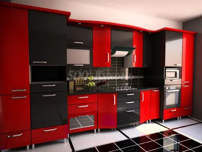 Кухня в черно красном цвете - 66 фото