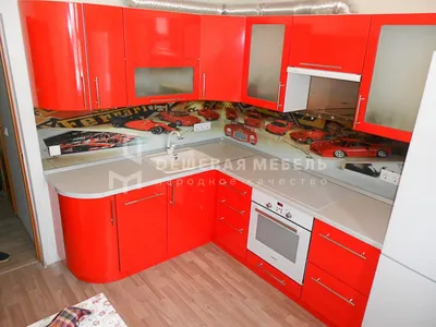 Красная кухня угловой формы \"Корнер арт.76\" из МДФ глянец