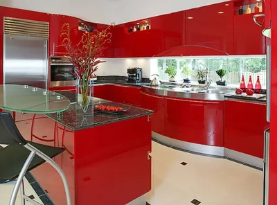 Кухня в красных тонах - 66 фото