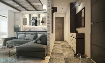 Дизайн квартиры студии 40 кв. м. Современный стиль в серых цветах. Фото