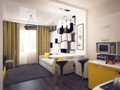 Дизайн студии 28 кв м: современный интерьер, планировка и зонирование  квартиры с фото