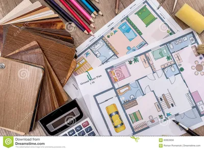 Архитектурный дизайн дома с инструментами и каталогом мебели Стоковое Фото  - изображение насчитывающей чертеж, краска: 83953658
