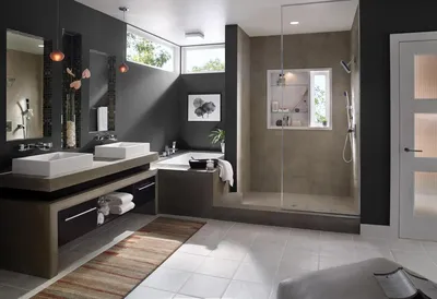 Дизайн большой ванной комнаты с ванной и душевой в современном стиле.  #дизайн_ванной_комнаты #д… | Salle de bains moderne, Deco salle de bain,  Couleur salle de bain