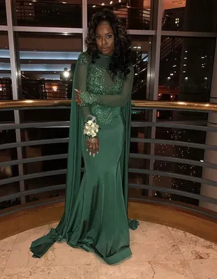 Уникальный дизайн африканских вечерних платьев темно-зеленые длинные рукава  выпускные платья русалка вечеринка платье выпускного вечера для особого  возмещения V78